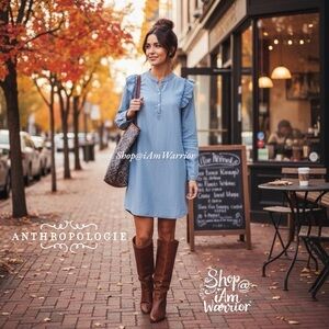 Anthropologie {Cloth & Stone) NWT ruffle shoulder chambray shirtdress